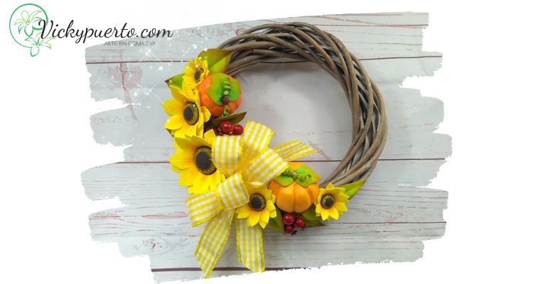 guirnalda con girasoles y calabazas de goma eva